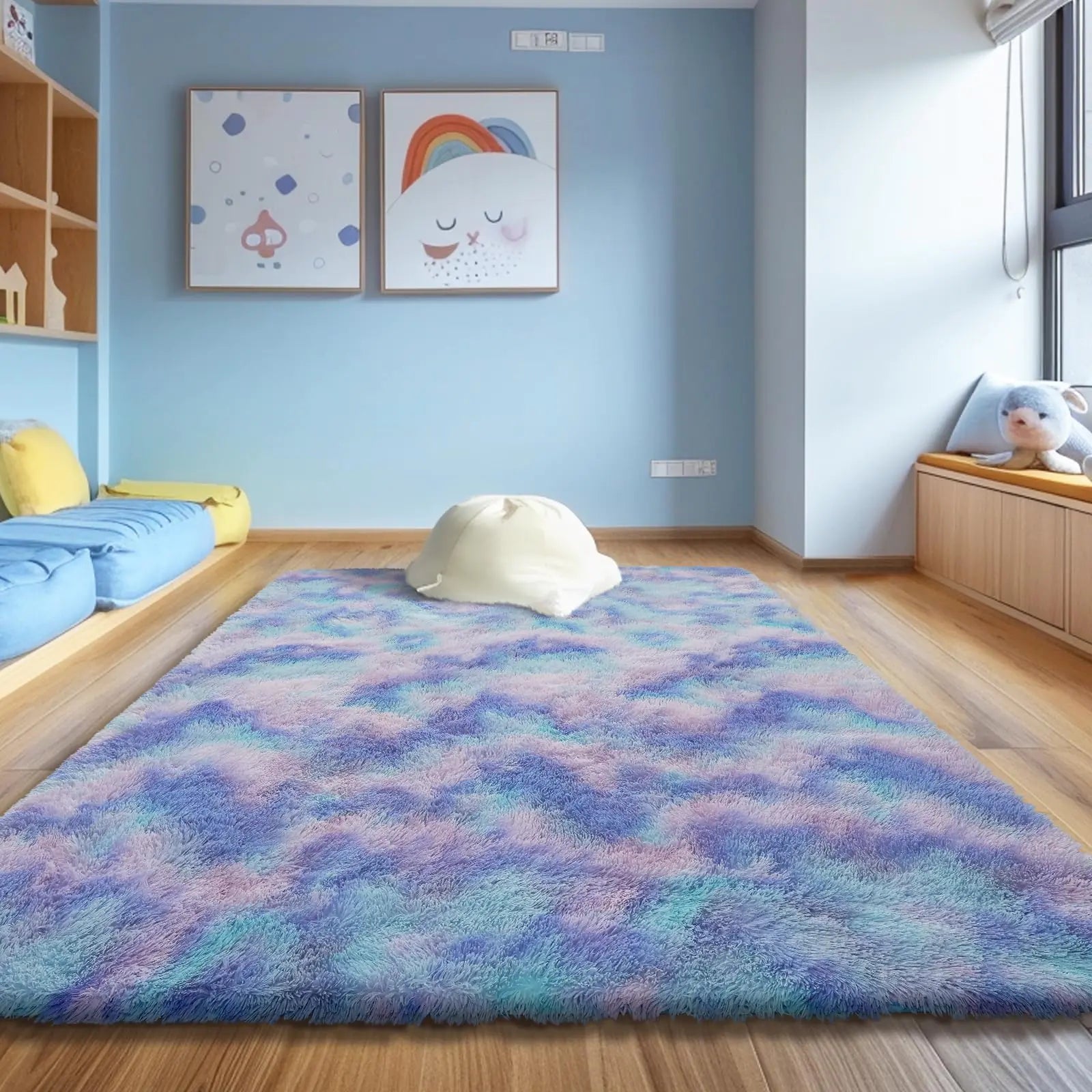 yulidayang Ultra Soft Fluffy Tie-dye Area Rugs for Bedroom 5x8 Feet Shaggy Plush Living Room Shag Furry Floor Rugs Non-Shedding Indoor Rugs for Living Room Decor Rainbow Purple