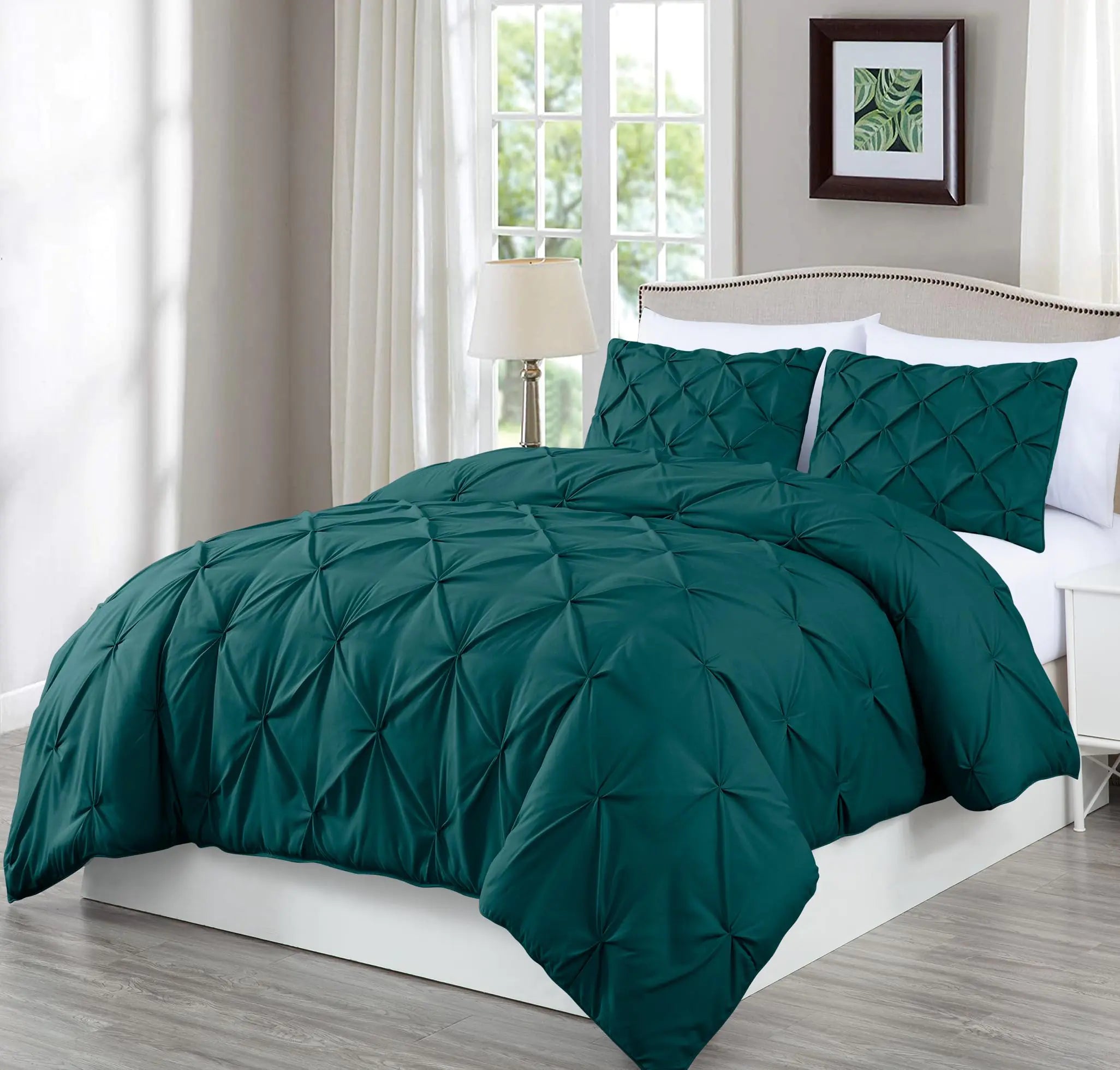 Chezmoi Collection Berlin Teal Pinch Pleat Full Comforter Set 3-Piece (Comforter and Pillow Shams) - Soft Pintuck Lightweight All Season Microfiber