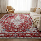 DUKINO 3x5 Area Rugs Non Slip Distressed Living Room Rugs Soft Washable Area Rugs with Low Pile & No Shedding Faux Wool Rugs for Bedroom Aesthetic Home Decor Dining Room Red