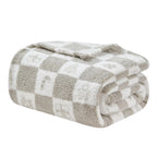 EMME Checkered Throw Blanket Cozy Fluffy Knit Throw Blankets - Grey Super Soft Warm Throw Blankets for Couch Sofa Chair Bed Camping Picnic Travel Lightweight Bed Blanket (108" x 90")