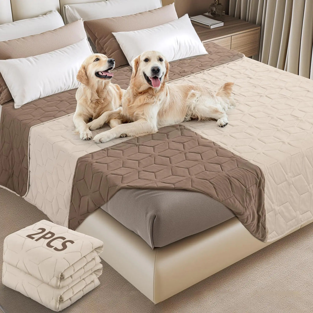 LOOBANI Waterproof Dog Bed Cover Blanket - 2 Pack Washable Pet Blanket for Couch Protection Dog Pet Blanket Furniture Protector (Khaki 82"×102"(2 Pack))