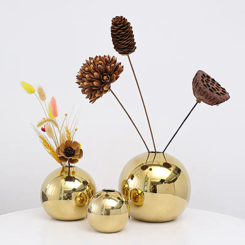 Electroplated Ceramic Gold Vase for Home Decor