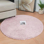ORINOVA Pink Boho Faux Rabbit Fluffy Fur Rugs for Bedroom Shag Circle Washable Area Rugs for Living Room Nursery Round Rug 4ft