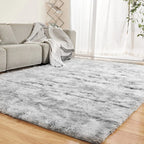 LFHHT Fluffy 5x7 Shag Area Rugs for Bedroom Plush Fuzzy Shaggy Carpet Rugs for Living Room Classroom Nursery Home Decor Tie-Dyed Light Grey Anti-Skid Rugs for Kids Girls Boys