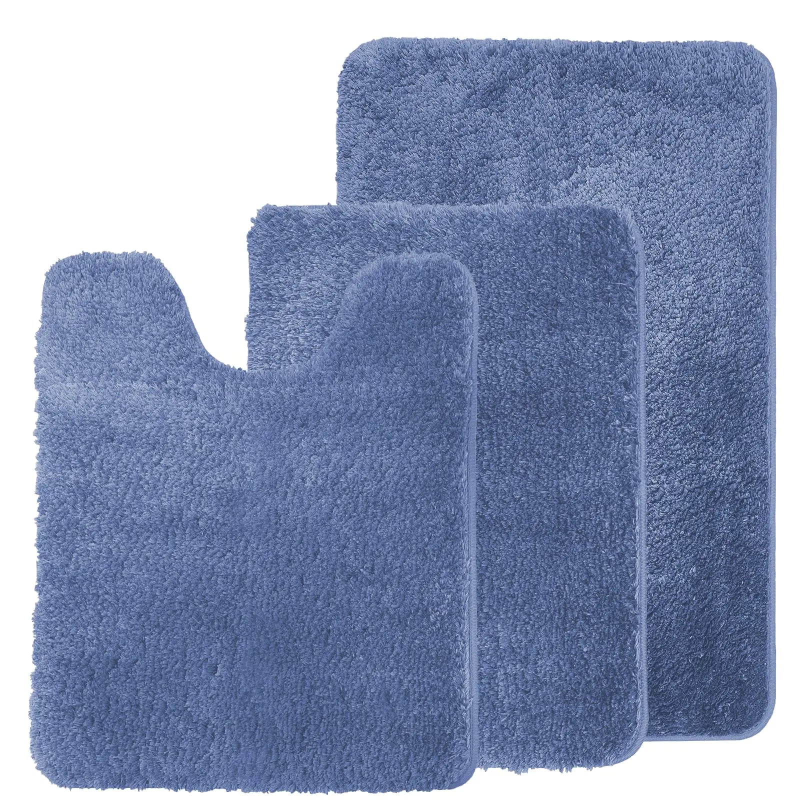 Blue Bathroom Rugs Bathroom Rugs Sets 3 Piece Water Absorbent Microfiber Bath Mat Set Non Slip Machine Washable Thick Plush Bathroom Rugs with U-Shaped Mat for Bathroom Floor and Shower Blue
