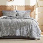 Bedsure Grey Queen Comforter Set - 7 Pieces Floral Bedding Sets Queen Bed in a Bag with Reversible Botanical Tree Branch Comforter Sheets Pillowcases & Shams