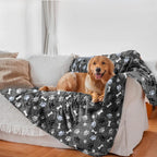 AIWEK Waterproof Dog Blanket Pattern Printing Super Soft Warm Fluffy Facecloth Sofa Car Bed Protector Urine Proof Washable Outdoor Pet Blanket for Puppy Large Dogs & Cats(paw & Bone80*60)