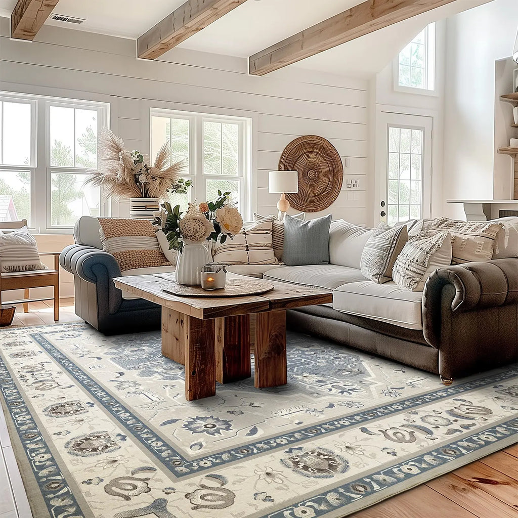 EVERGRACE Faux Wool Area Rugs 9x 12 Boho Medallion Rugs for Living Room Indoor Outdoor Rugs for Bedroom Dining Room Entryway Kitchen Low Pile Washable Floor Mat Carpet Steel Gray