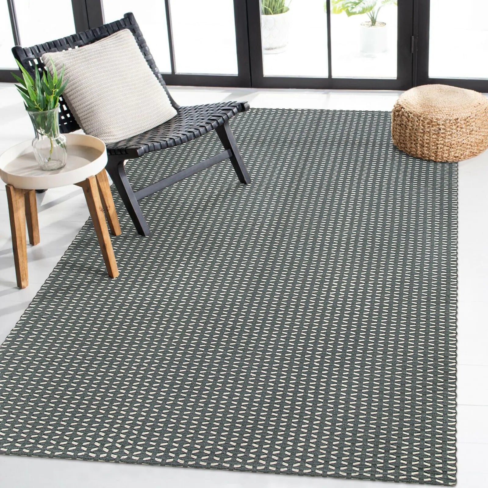 OJIA Washable Area Rugs 4x6 ft Grey Rugs for Bedroom Cotton Braided Kitchen Rug Indoor Outdoor Rugs Farmhouse Living Room Rug Floor Carpet for Entryway Dining Room Porch Patio Front Door
