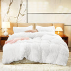 Luxury Faux Fur Shaggy Comforter Set Twin Size Plush & Sherpa Reversible Comforter White 3 Pieces Fluffy Fuzzy Bedding Set Ultra Soft and Warm for Kids (1 Comforter + 2 Pillowcases)