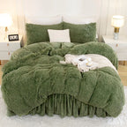 Andency Faux Fur Sage Green Comforter Set Queen Size 3 Pieces Fluffy Fuzzy Plush Bedding Comforter Set (1 Shaggy Velvet Comforter & 2 Pillowcases) Soft Puffy Comfy Down Comforter Bedding Set