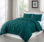 Chezmoi Collection Berlin Teal Pinch Pleat Full Comforter Set 3-Piece (Comforter and Pillow Shams) - Soft Pintuck Lightweight All Season Microfiber