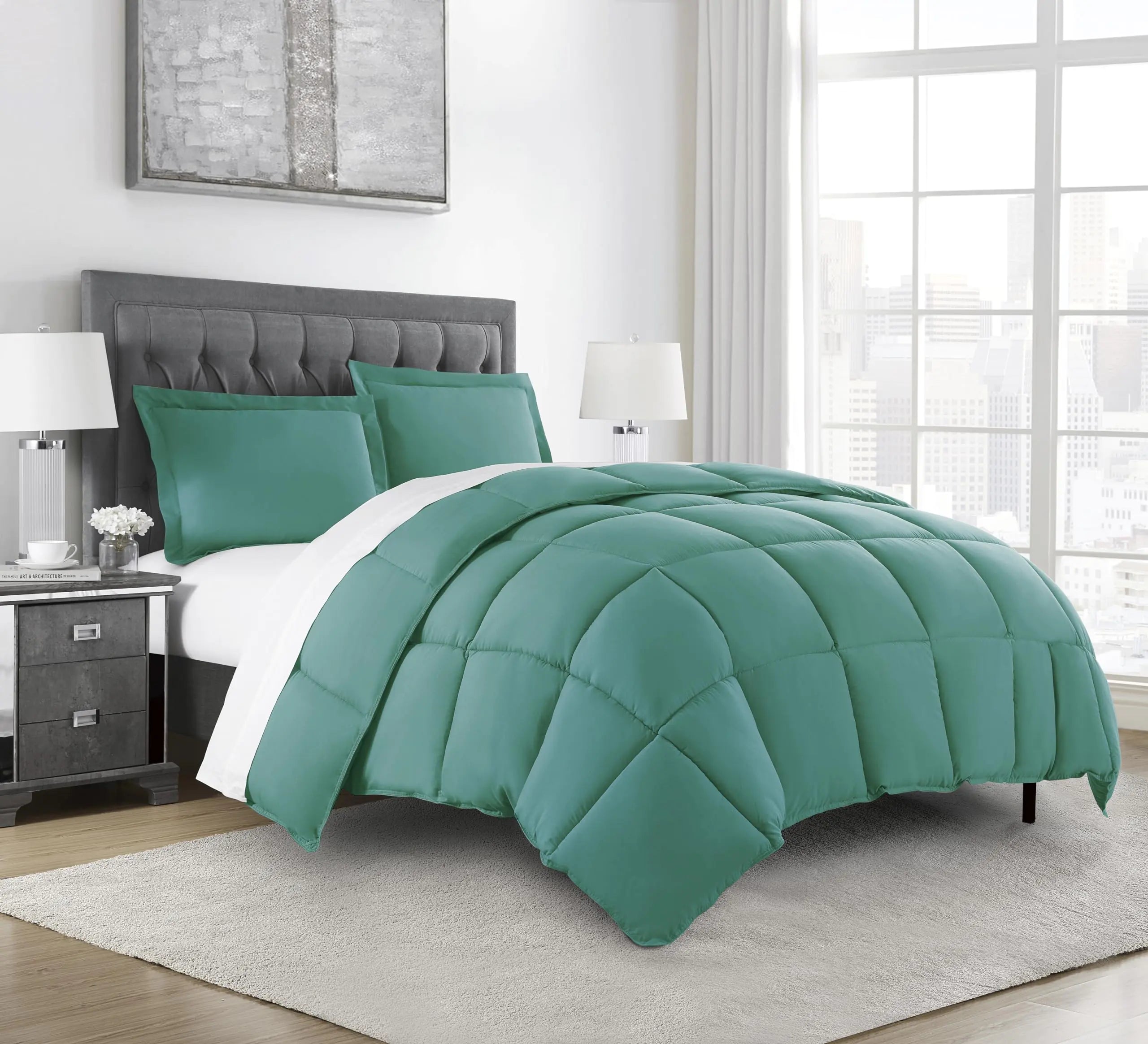 Chezmoi Collection Granite Green Down Alternative Comforter Oversized Queen - 3-Piece Lightweight Comforter Set - All Seasons Microfiber Comforter Duvet Insert with Corner Tabs